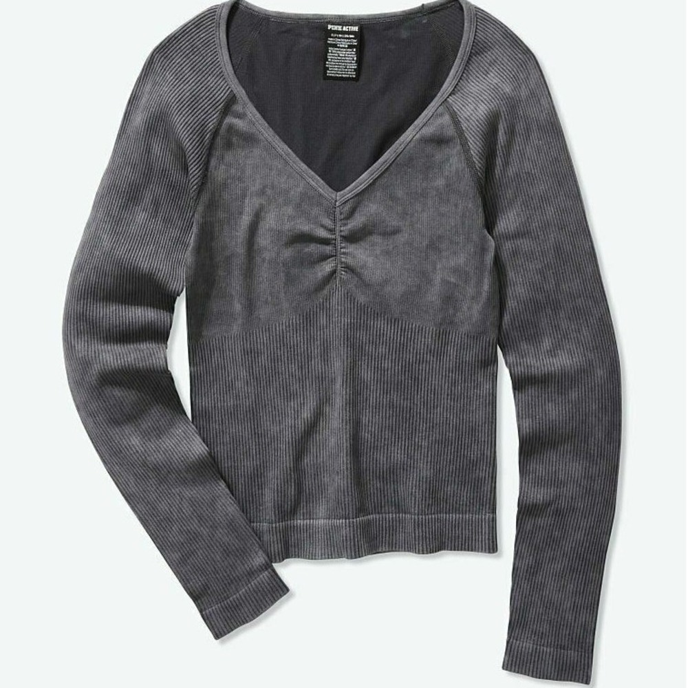 Pink Victoria's Secret Active Seamless Ribbed Long Sleeve Top Gray L Ruched